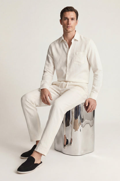 Bellagio de Luna Bellucci, conjunto de lino de manga larga para hombre en blanco
