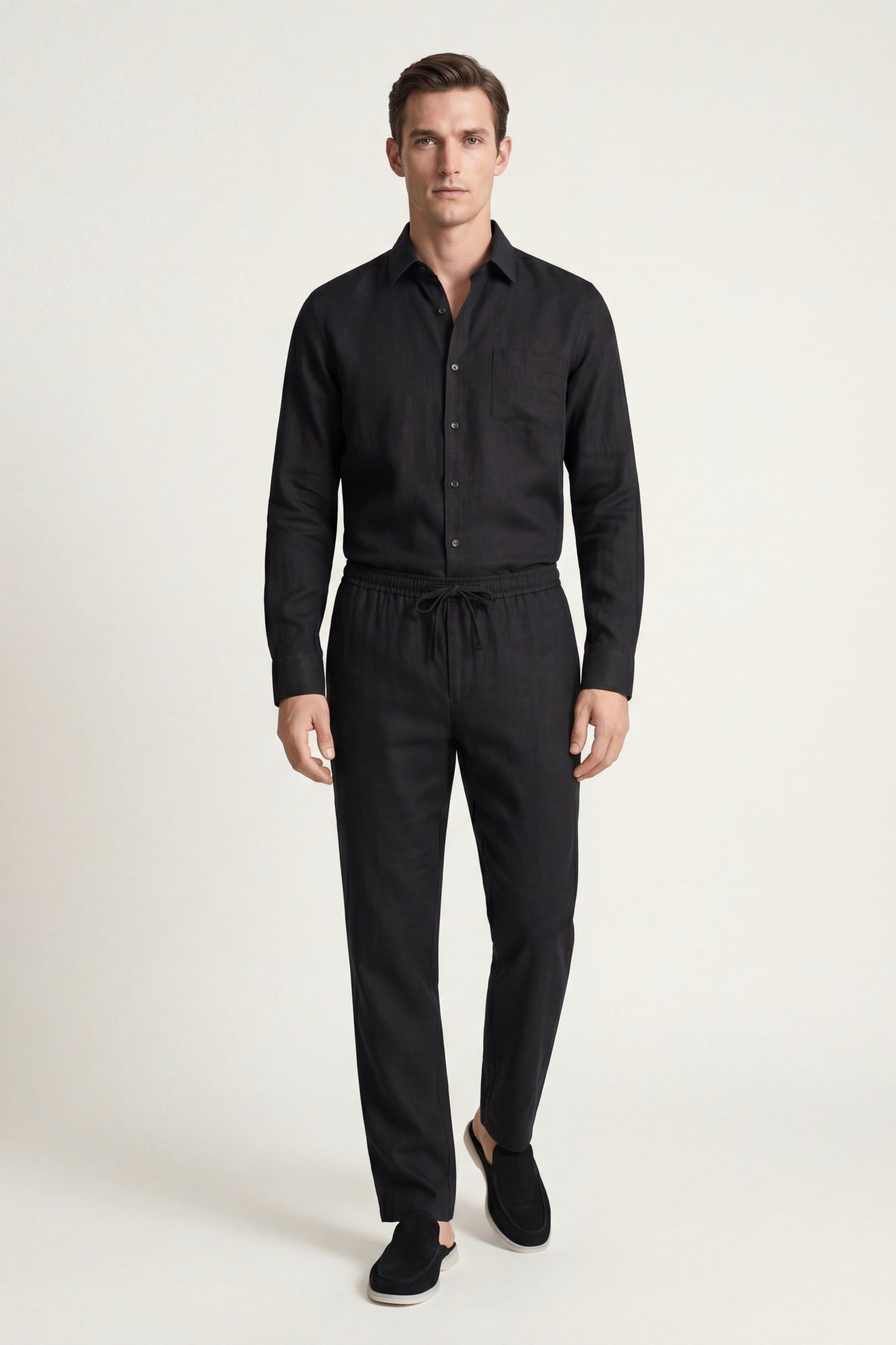 Bellagio de Luna Bellucci, conjunto de lino de manga larga para hombre en negro