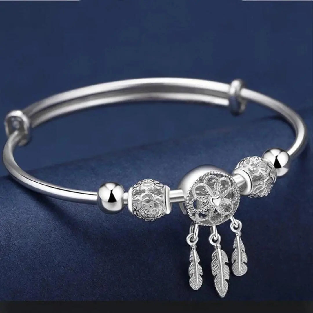 Pulsera rígida atrapasueños en plata