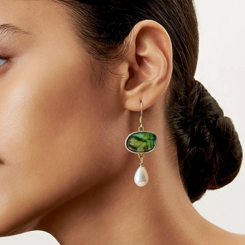 Pendientes vintage de plata con piedras naturales