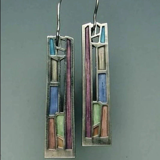Pendientes vintage de plata multicolor