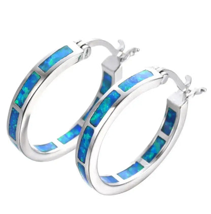 Pendientes chic circulares con ópalo de fuego azul