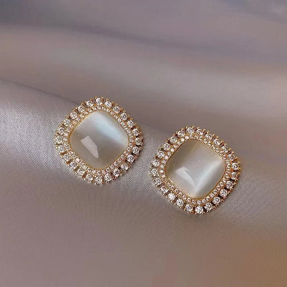 Pendientes chic cuadrados con ópalo y circonita cúbica
