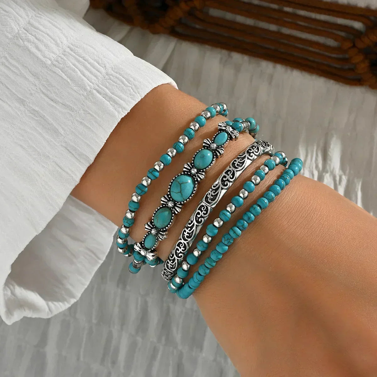 Set de pulseras con cuentas turquesa