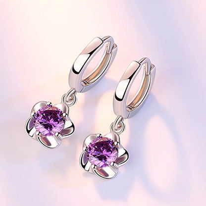 Pendientes de plata con circonita morada y blanca