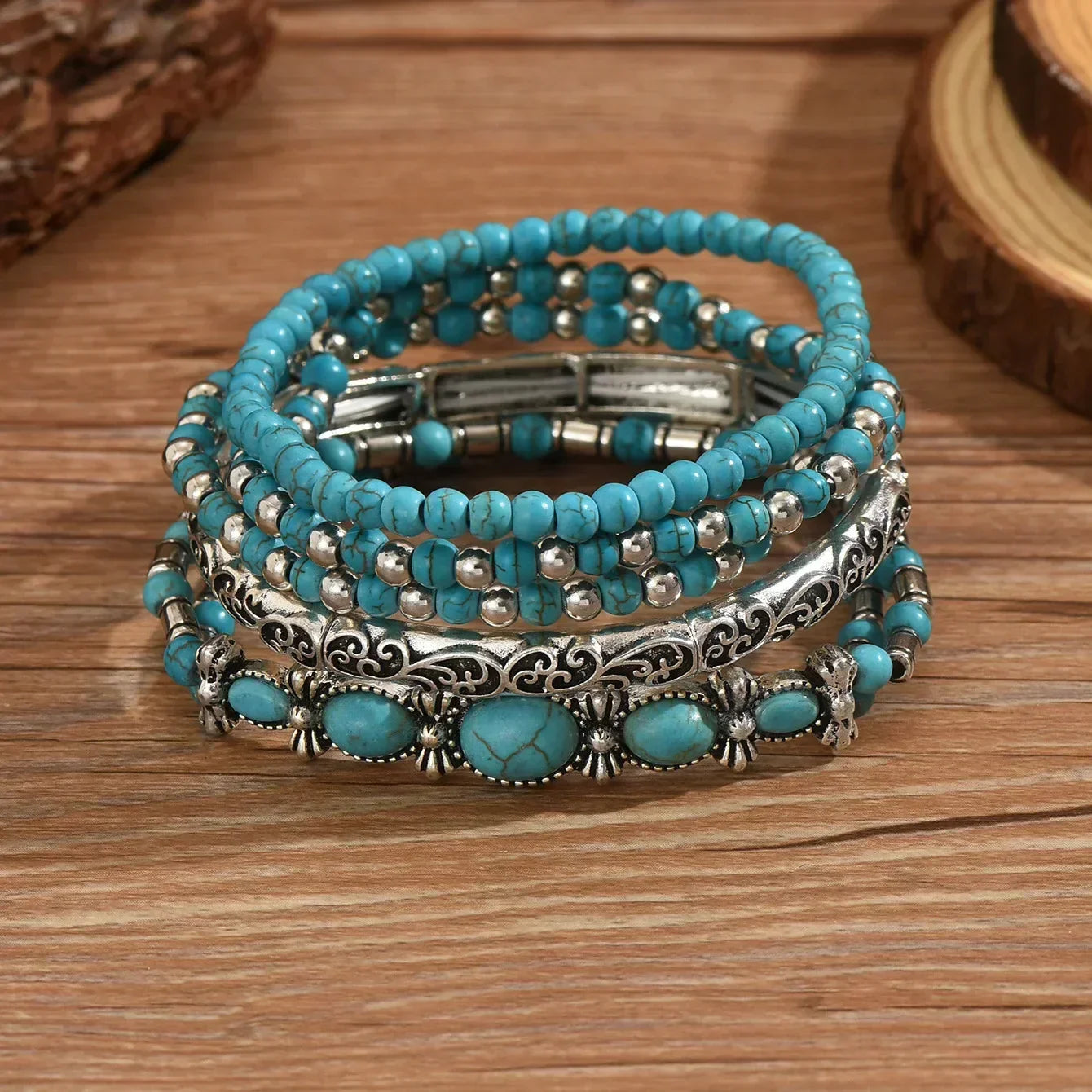Set de pulseras con cuentas turquesa