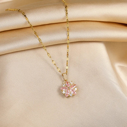 Collar Sakura Rose Romantique en acero inoxidable