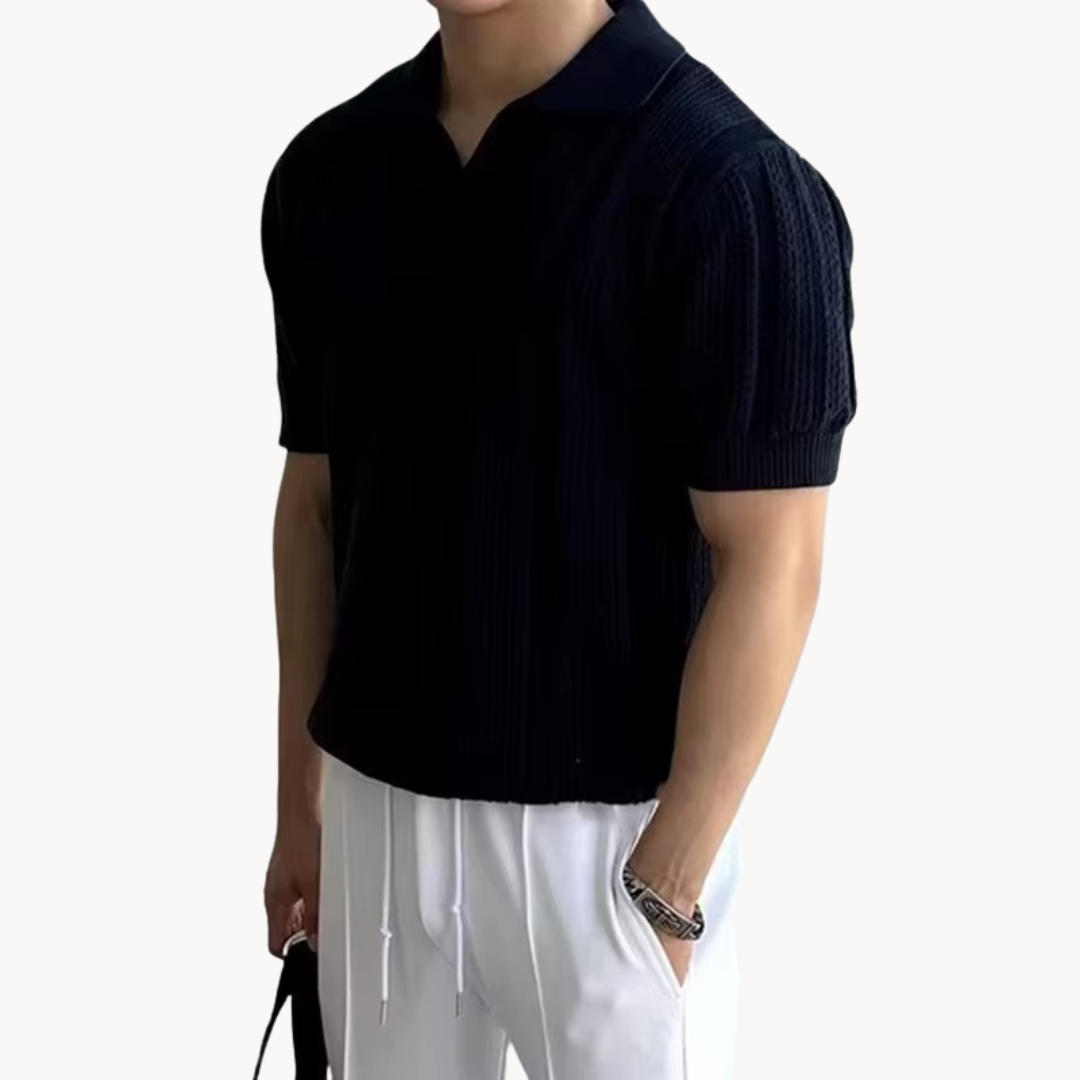 Camisa de Malla con Cuello Abierto Aurel