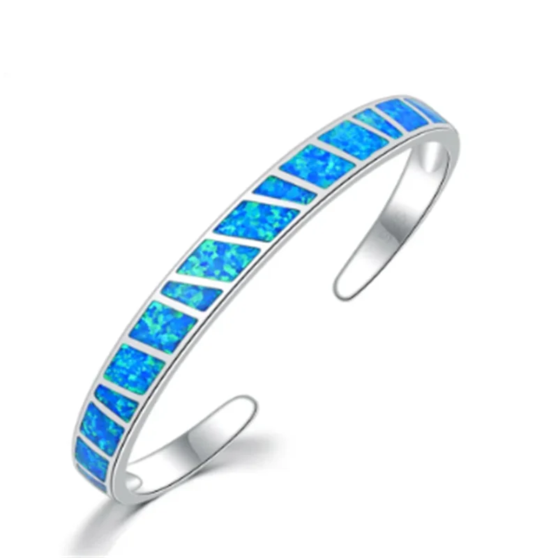 Pulsera ajustable de ópalo de fuego azul en plata