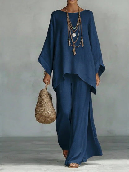 Beatrice - Conjunto de Top y Pantalones Fluidos de Mezcla de Lino Minimalista