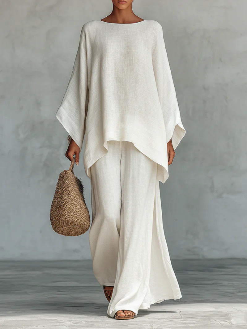 Beatrice - Conjunto de Top y Pantalones Fluidos de Mezcla de Lino Minimalista