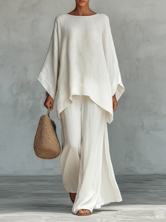 Beatrice - Conjunto de Top y Pantalones Fluidos de Mezcla de Lino Minimalista