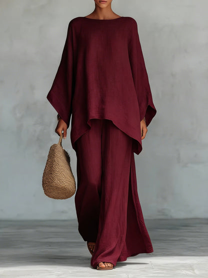 Beatrice - Conjunto de Top y Pantalones Fluidos de Mezcla de Lino Minimalista