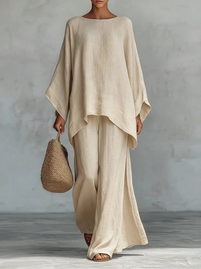 Beatrice - Conjunto de Top y Pantalones Fluidos de Mezcla de Lino Minimalista