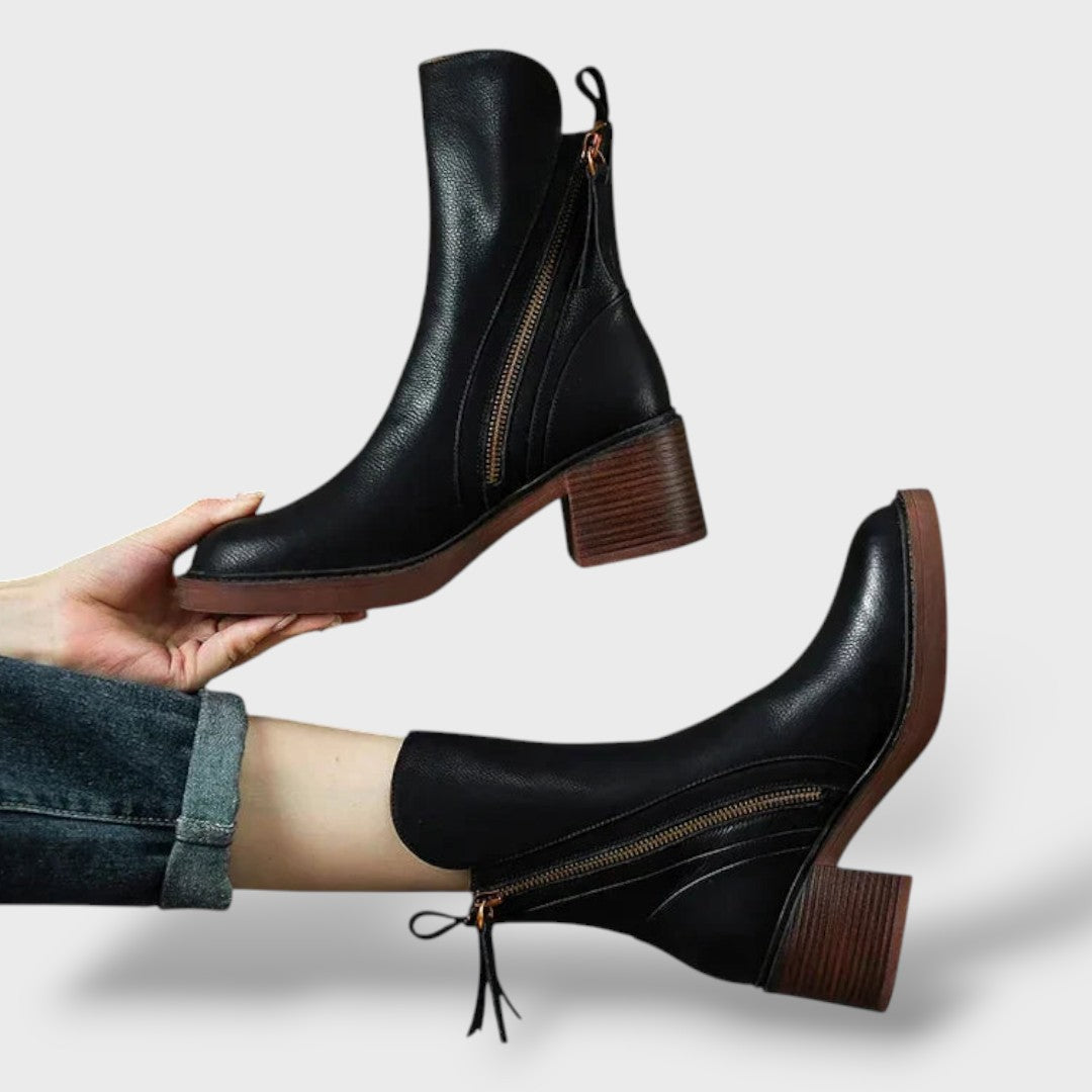 Botines de mujer con tacón cuadrado y cremallera lateral