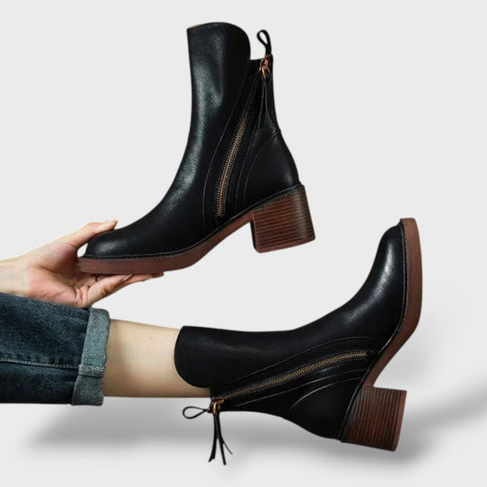 Botines de mujer con tacón cuadrado y cremallera lateral