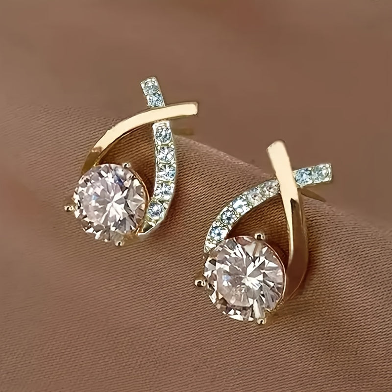 Pendientes con cruz de oro y circonita