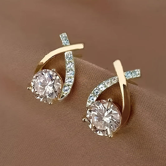 Pendientes con cruz de oro y circonita