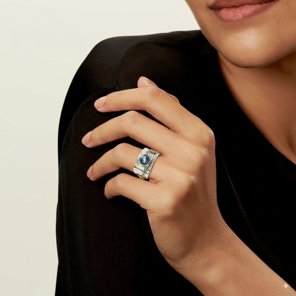 Anillo vintage de plata con cristal azul