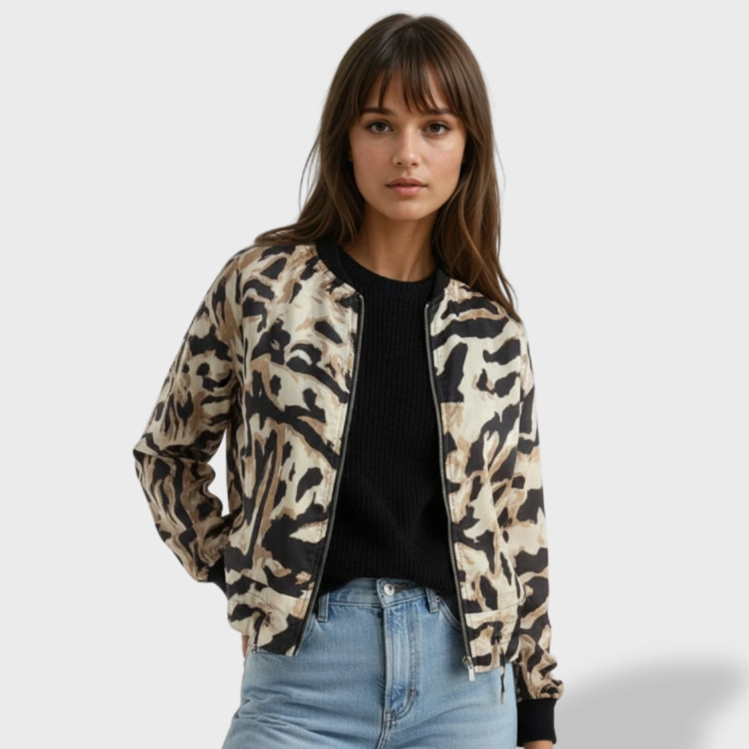 Valeria| Chaqueta con Cremallera y Estampado de Cebra