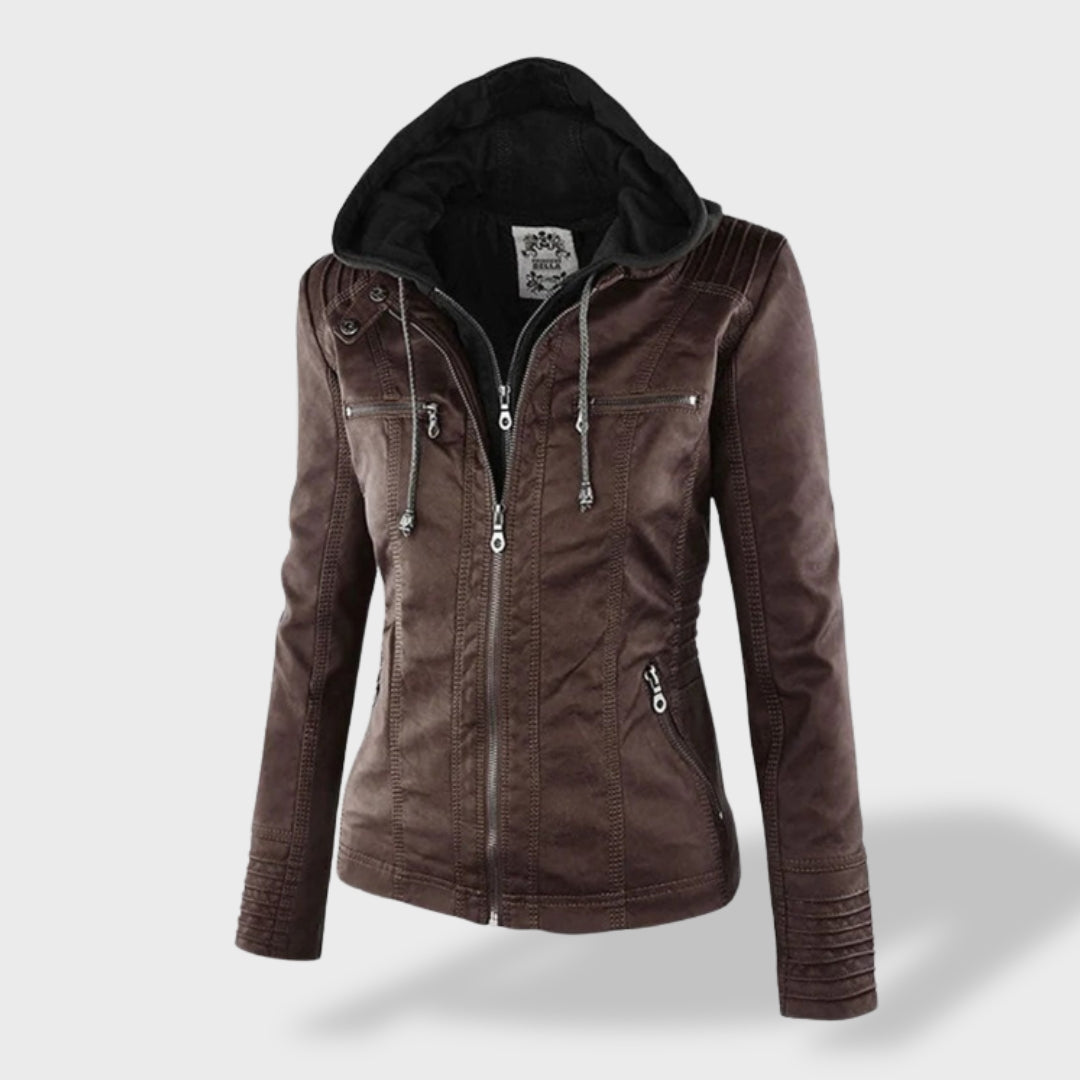 Lucía | Chaqueta de cuero para mujer con capucha