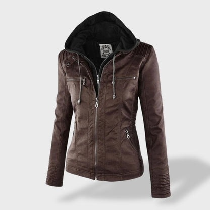 Lucía | Chaqueta de cuero para mujer con capucha