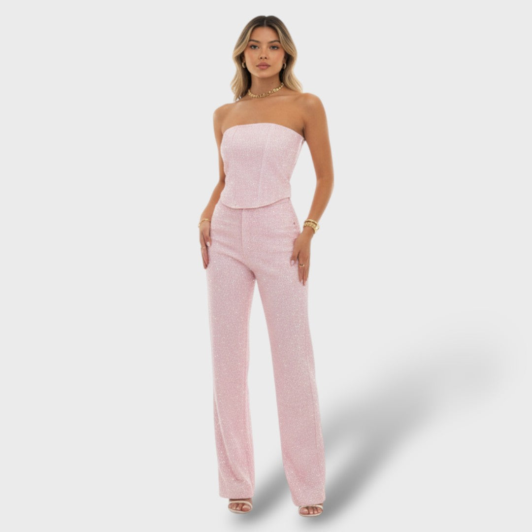 Conjunto Brillante Mujer con Jeans de Cintura Alta