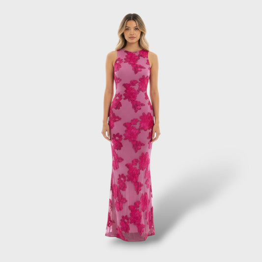 Vestido maxi bordado floral