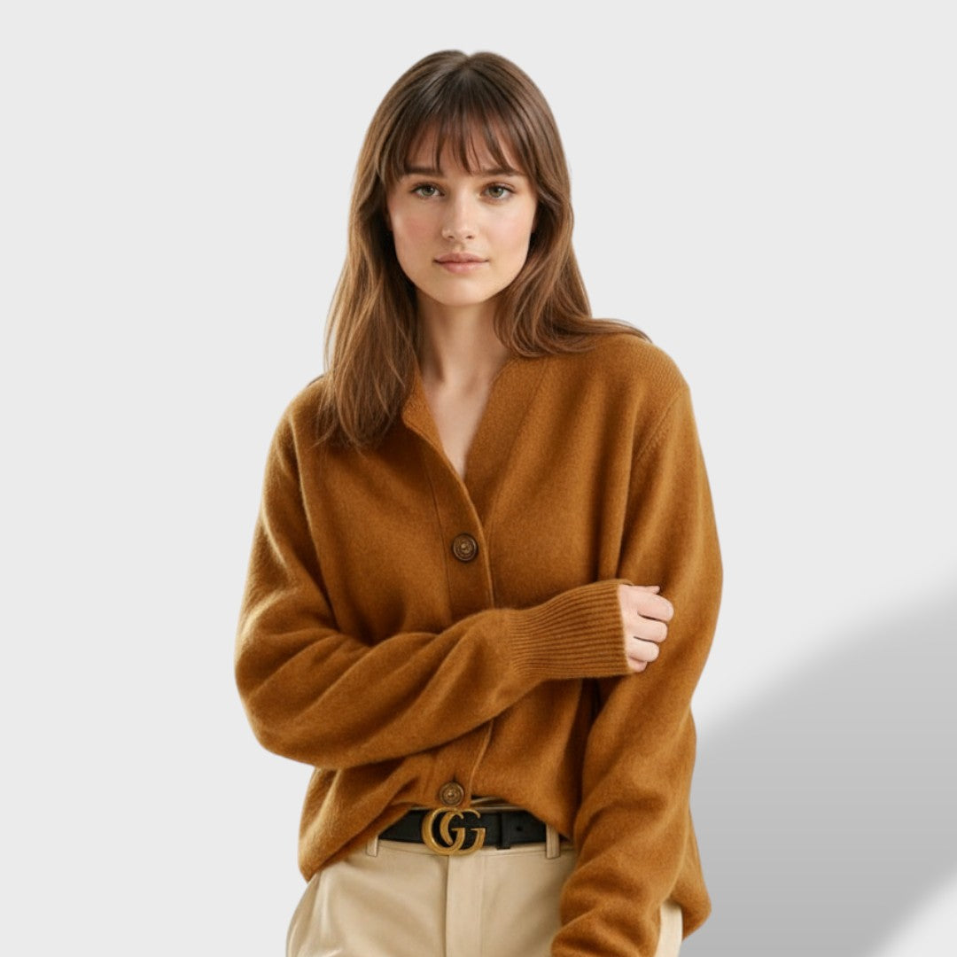 Cárdigan Mujer Elegante Cuello Alto con Botones Grandes