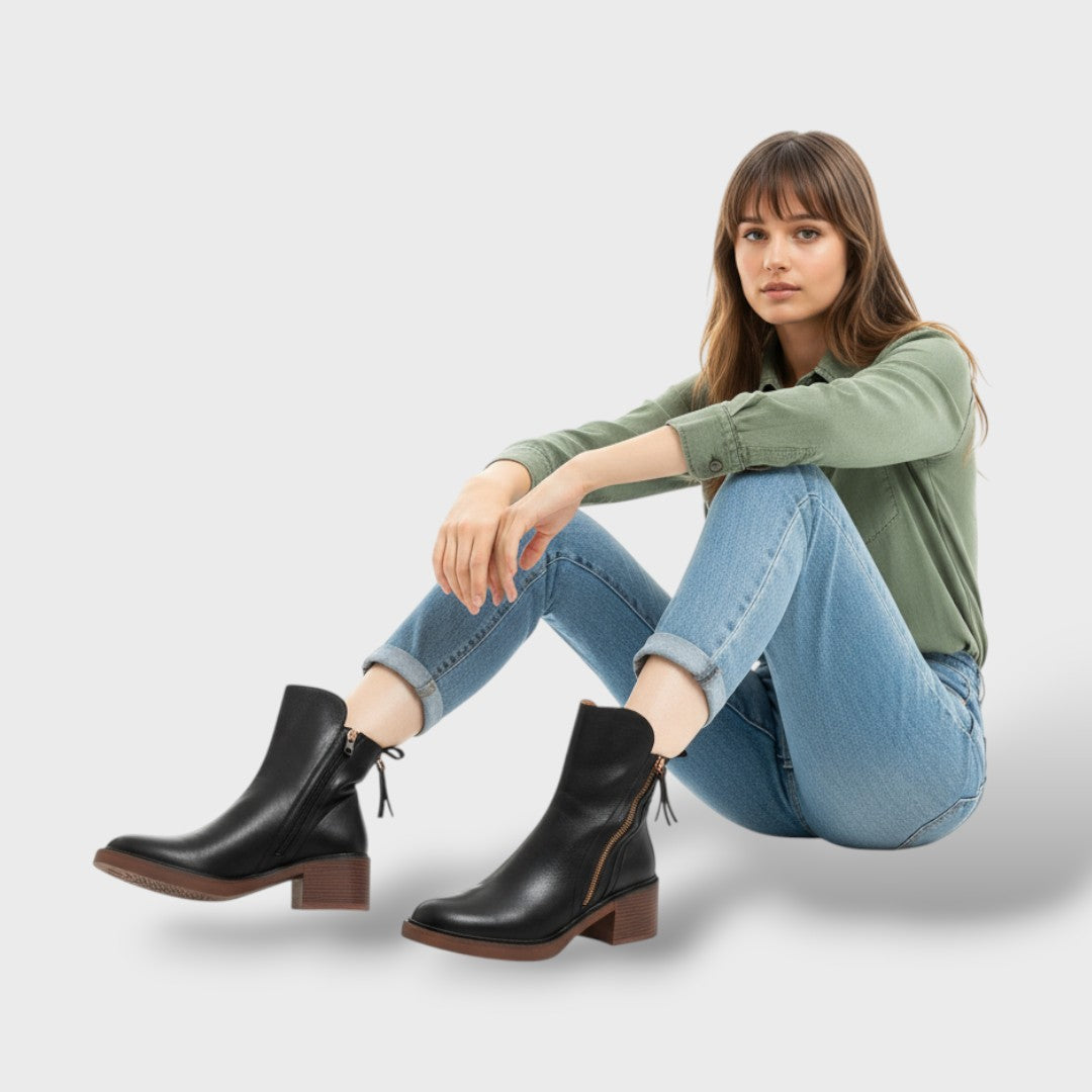 Botines de mujer con tacón cuadrado y cremallera lateral