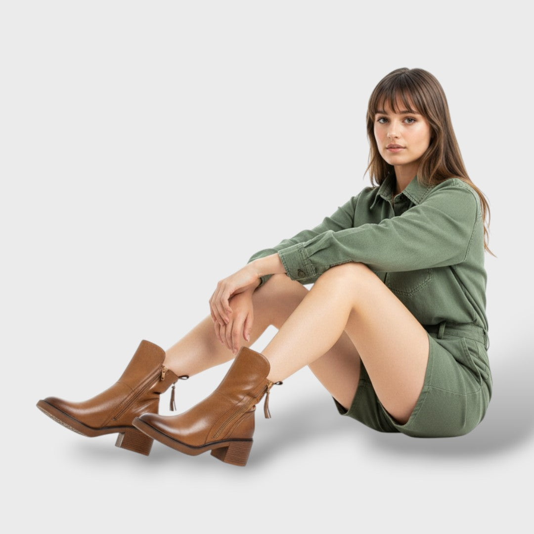 Botines de mujer con tacón cuadrado y cremallera lateral