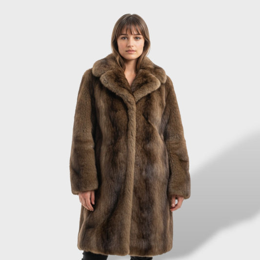 Abrigo Largo de Pelo Sintético Elegante