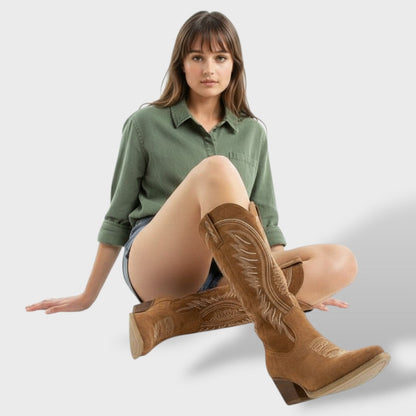 Botas Cowboy Ante Mujer Tacón Bloque
