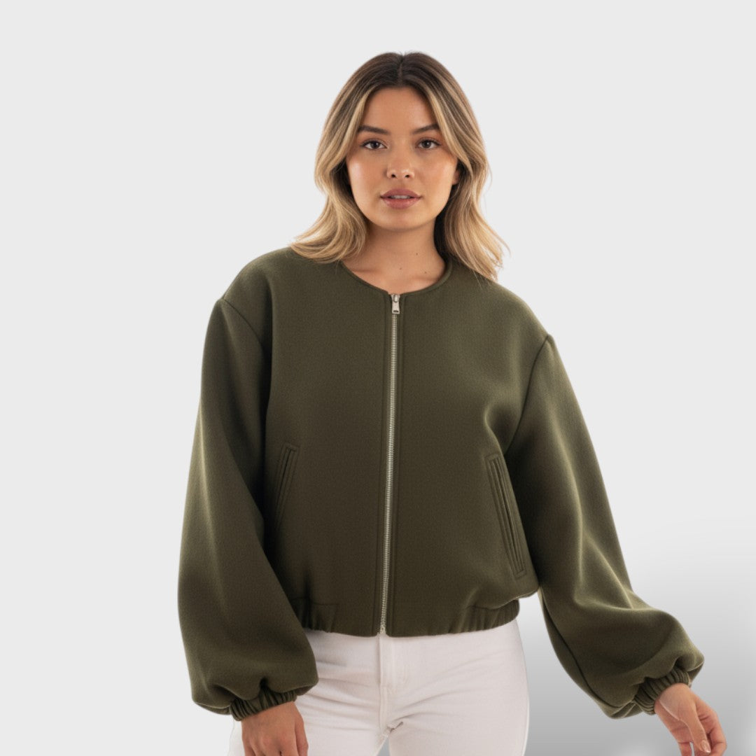 Cazadora Bomber Suave con Cremallera y Bajo Elástico