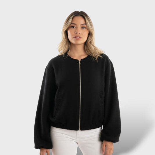 Cazadora Bomber Suave con Cremallera y Bajo Elástico
