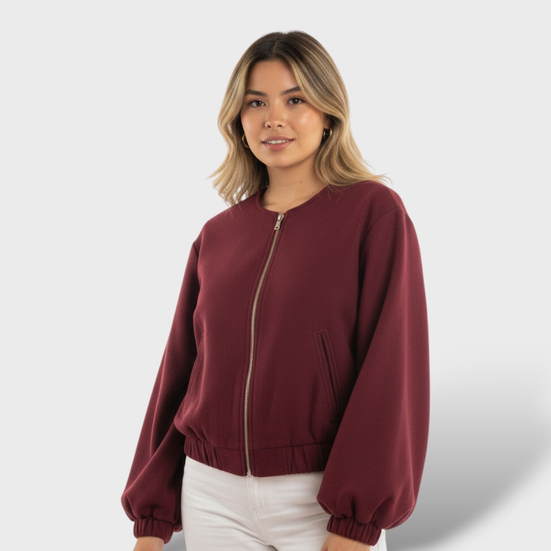 Cazadora Bomber Suave con Cremallera y Bajo Elástico