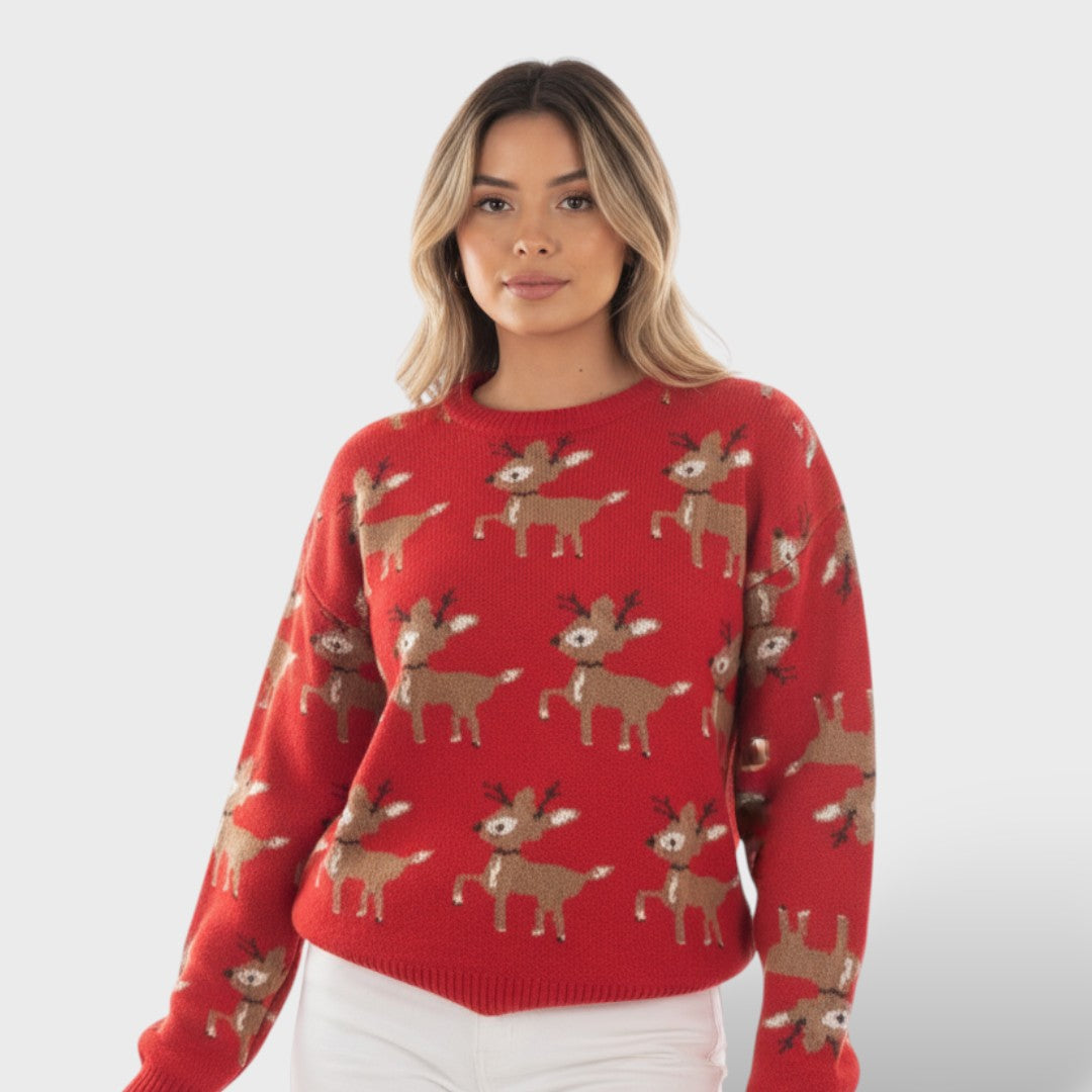 Suéter Navideño con Diseño de Reno y Estilo Divertido