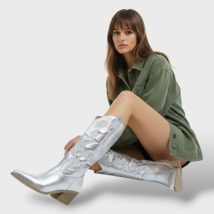 Botas Cowboy Mujer Retro Bordadas