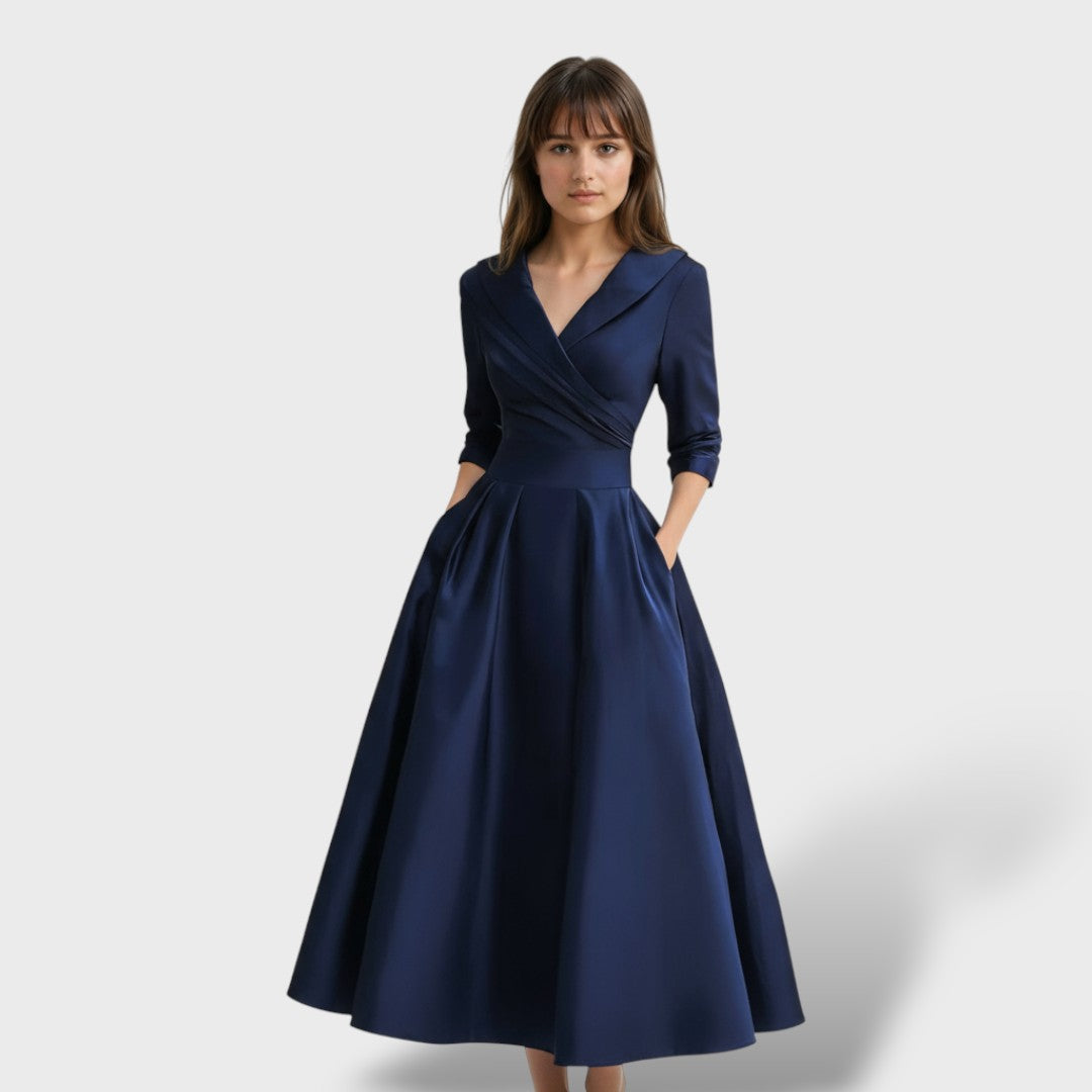 Vestido Midi Satén de Gala Elegante