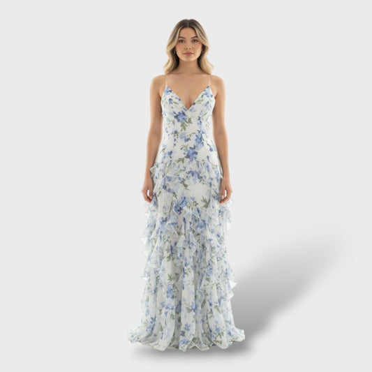 Vestido floral sin mangas con escote en V profundo