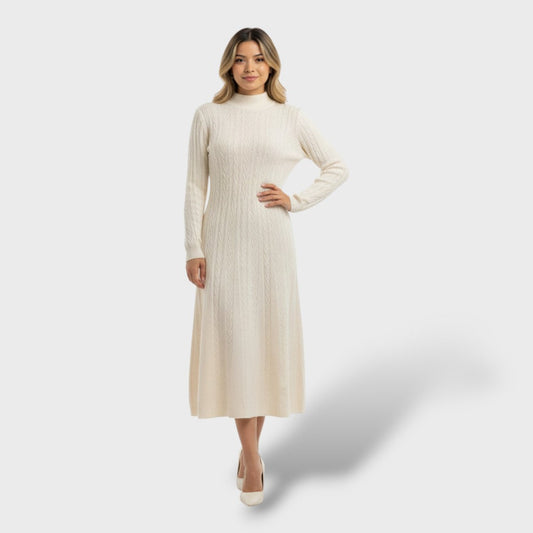 Vestido Largo Lana Merino Cuello Vuelto