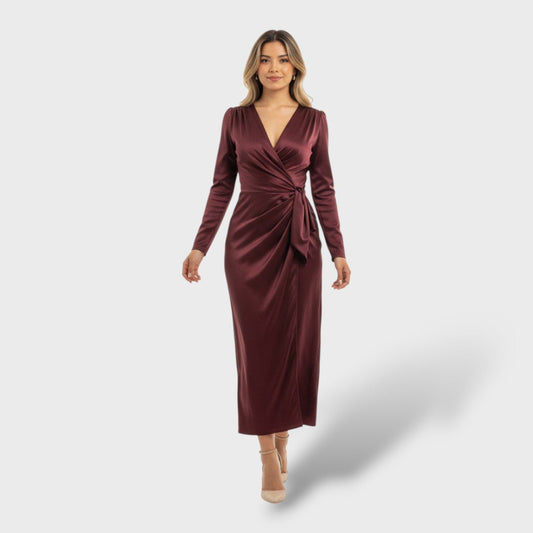 Vestido cruzado de satén mujer