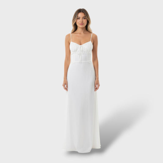 Vestido Largo Mujer Elegante Sin Mangas con Corpiño Fruncido