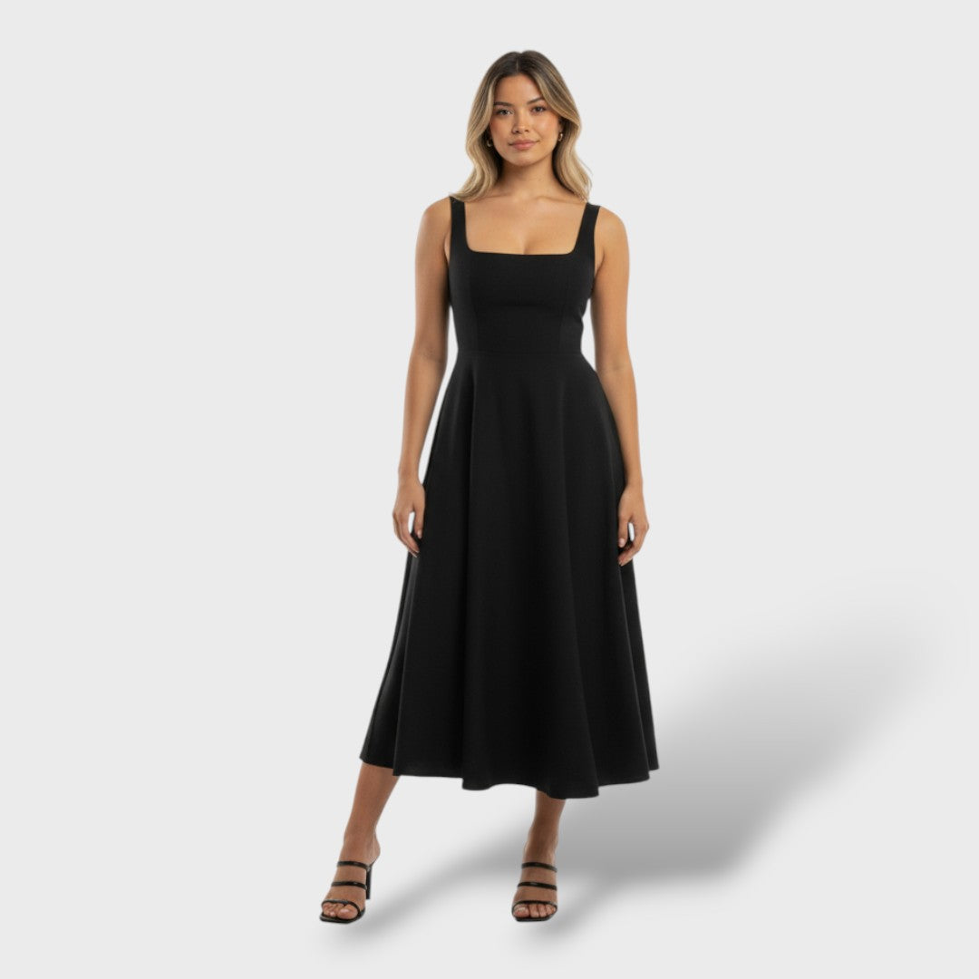 Vestido Midi Cuello Cuadrado Mujer