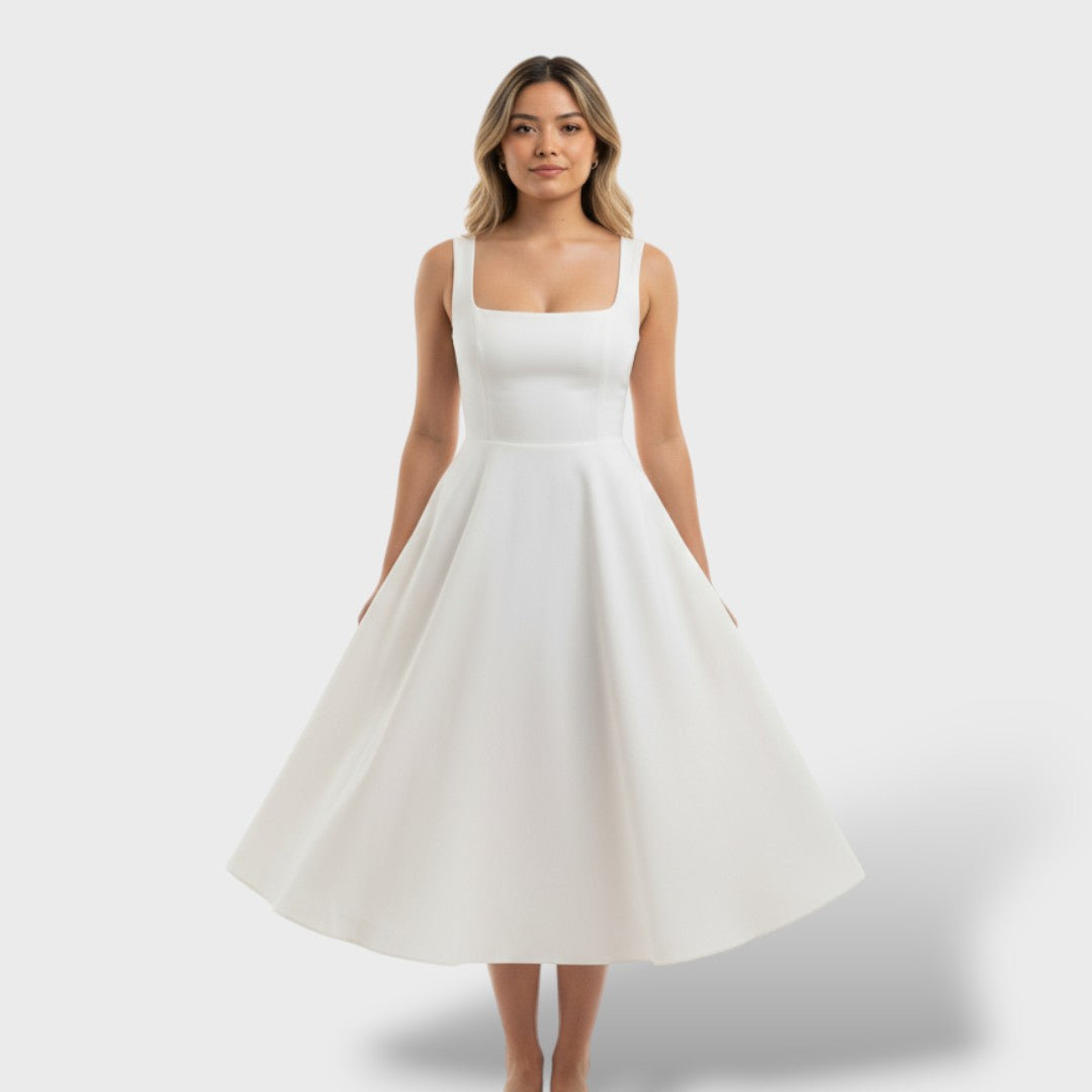 Vestido Midi Cuello Cuadrado Mujer