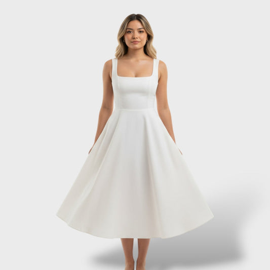 Vestido Midi Cuello Cuadrado Mujer