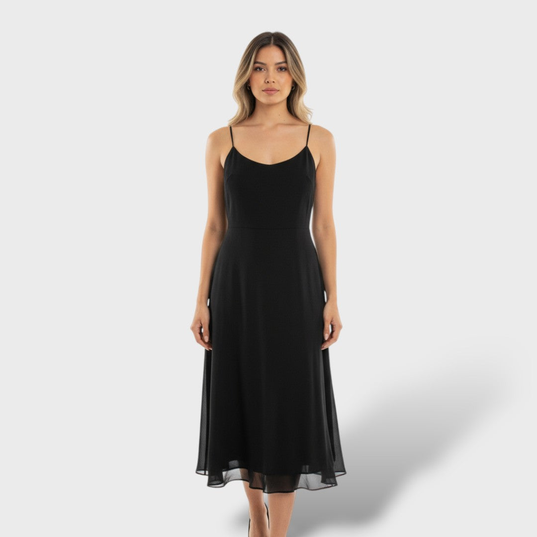 Vestido Midi Elegante sin Mangas con Cuello Cuadrado