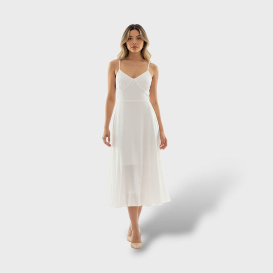 Vestido Midi Elegante sin Mangas con Cuello Cuadrado