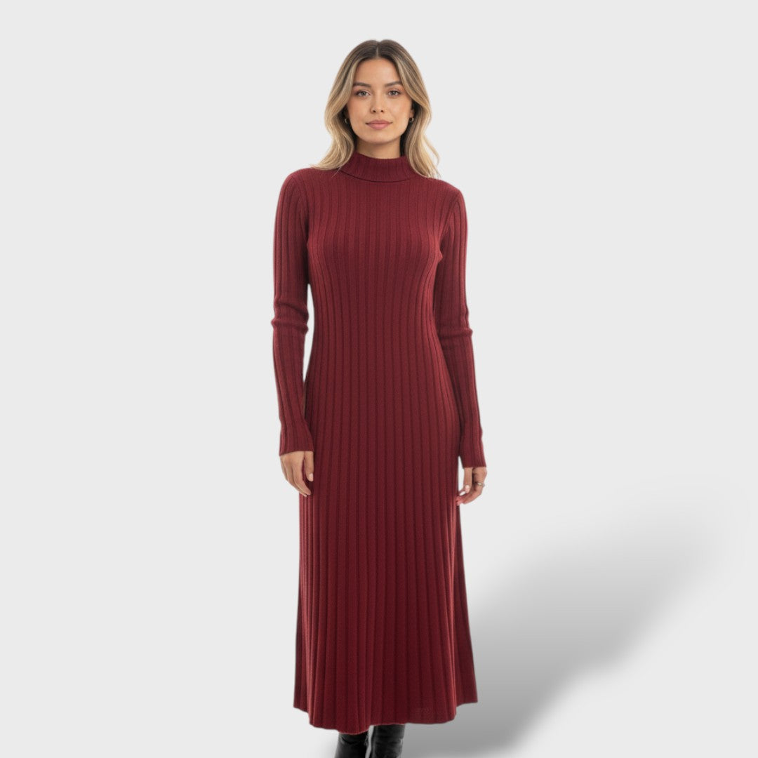 Vestido de Lana Merino Cuello Alto Mujer