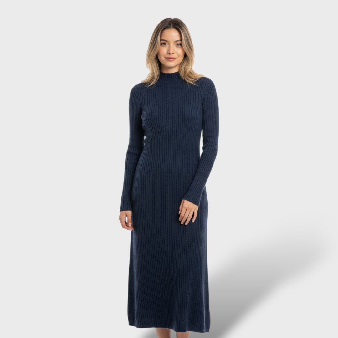 Vestido de Lana Merino Cuello Alto Mujer